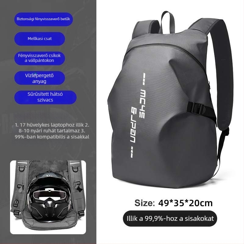 Motorkerékpáros hátizsák sisakrekesz, vízálló, 36–55L, Oxford anyag, elfér egy 15 hüvelykes laptop, görbült vállpántok