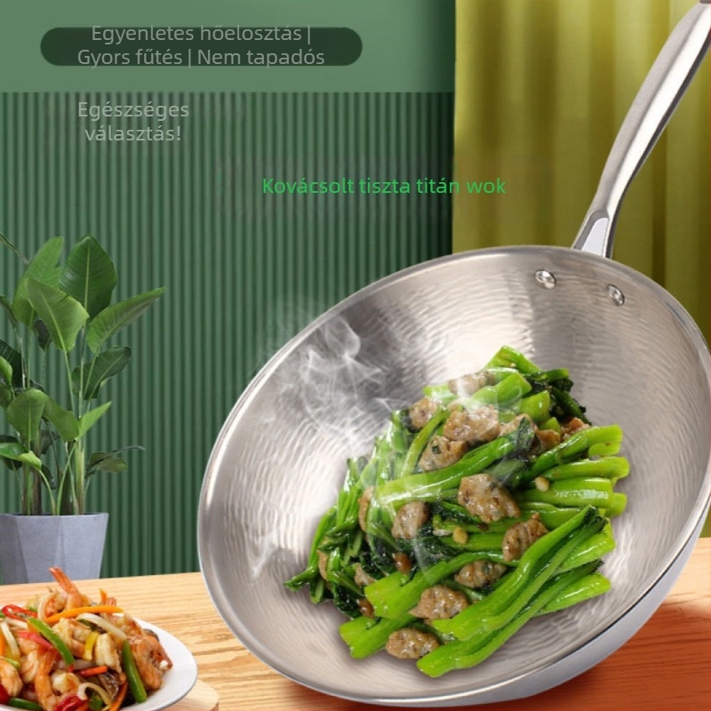 Wok tiszta titánból, kézzel kovácsolt, bevonat nélkül, többszörös rétegű aljzattal