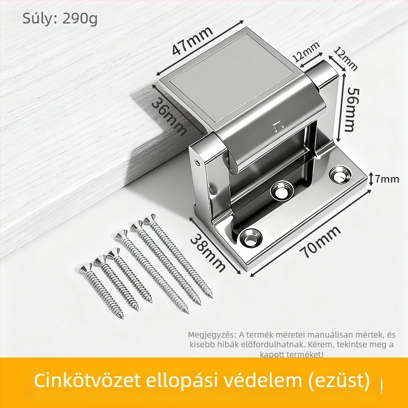 Zinkötvözetű ajtóblokkoló szállodai szobákhoz, hordozható, lyukasztás nélküli, állítható, felületi szerelés fix csavarral