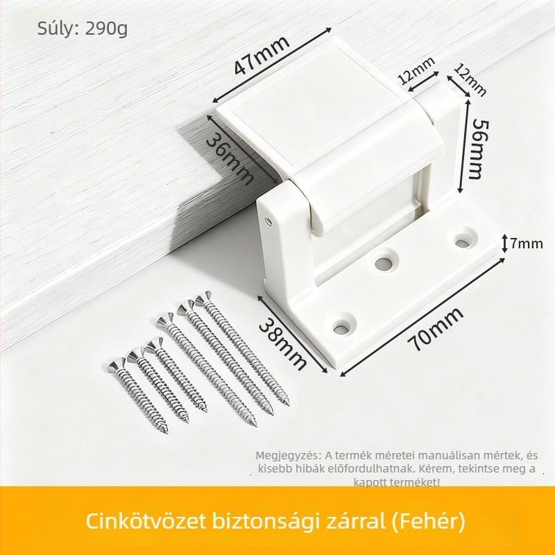 Zinkötvözetű ajtóblokkoló szállodai szobákhoz, hordozható, lyukasztás nélküli, állítható, felületi szerelés fix csavarral