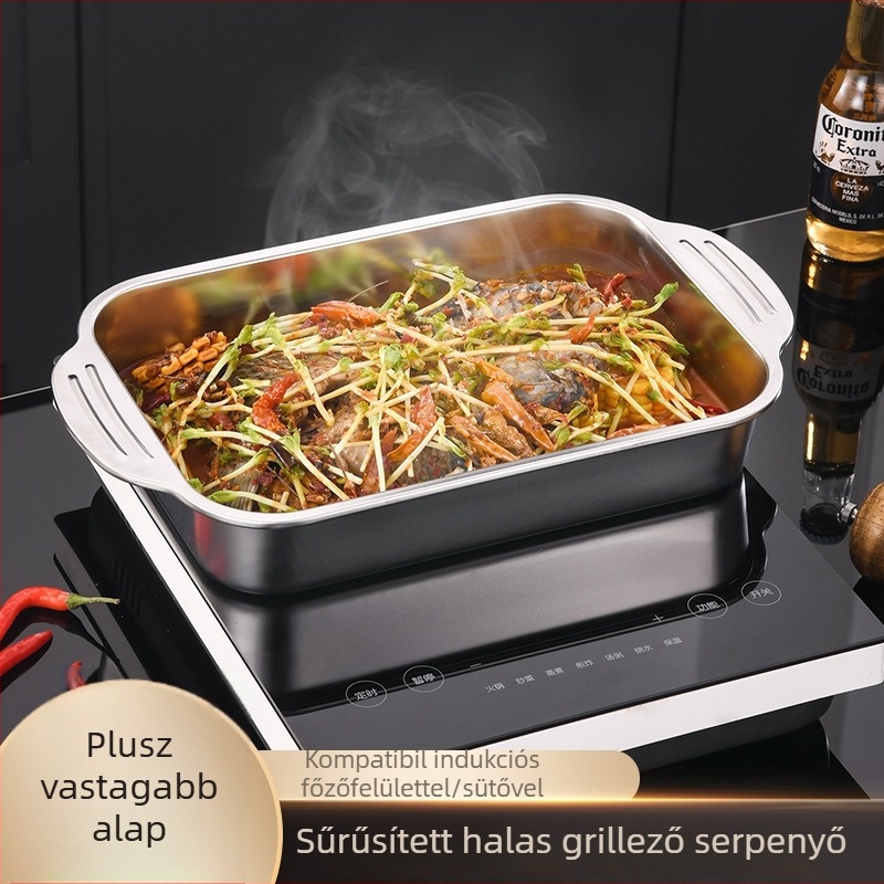 Jin dabin rozsdamentes acél halgrill tálca – indukciós kompatibilis, mikrohullámú sütőbe is használható, elektroplatált felület