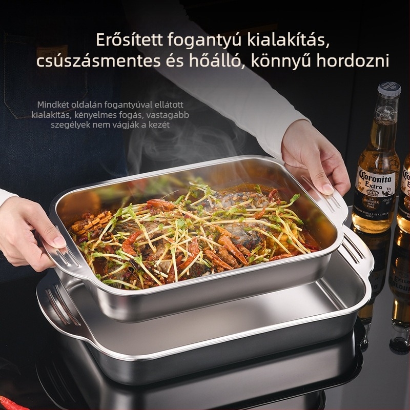 Jin dabin rozsdamentes acél halgrill tálca – indukciós kompatibilis, mikrohullámú sütőbe is használható, elektroplatált felület