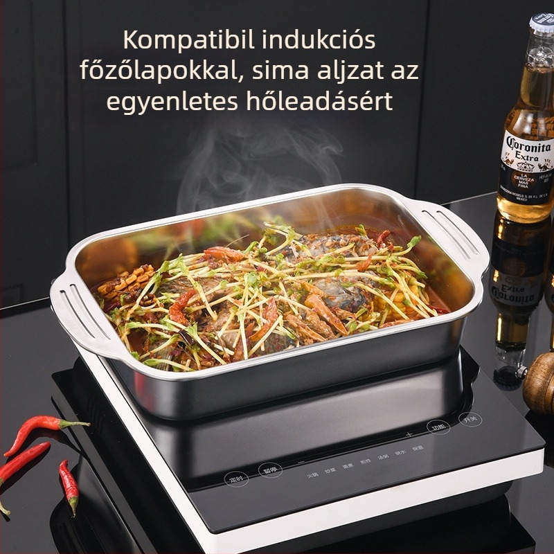 Jin dabin rozsdamentes acél halgrill tálca – indukciós kompatibilis, mikrohullámú sütőbe is használható, elektroplatált felület