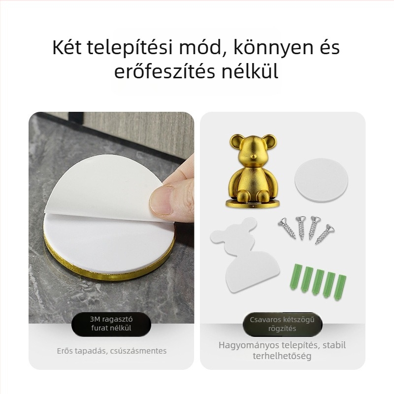 Mágneses ajtóstopper talajra rögzítve, fúrás nélkül, ABS, modell 01, matt felület és aranyozott bevonat, light luxury stílus