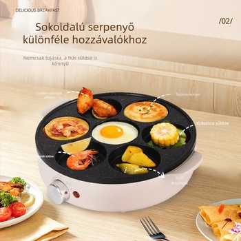 Hetes lyukú omlettserpenyő, orvosi kő anyagból, tapadásmentes, elektromos, üvegfedővel