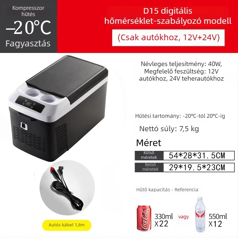 Ice King kompresszoros autós hűtő, 12V/24V, kettős használat autó és otthon, 11–15L, 40W, hűtés -20°C-ig