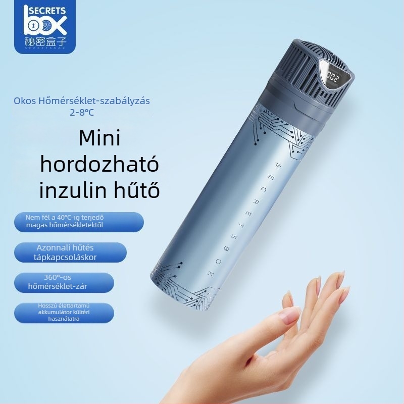 Inzulin hűtő félvezető hűtéssel – hordozható, újratölthető mini hűtő hormonális gyógyszerekhez, 5 L kapacitás, 10 W teljesítmény, márka Mynew/Mainiu