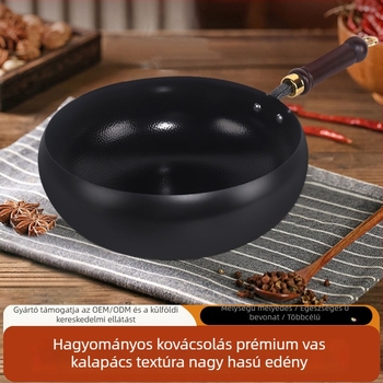 Wok öntöttvasból kalapácsos mintával, bevonat nélkül, üvegfedél, mélység 10 cm