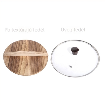 Wok öntöttvasból kalapácsos mintával, bevonat nélkül, üvegfedél, mélység 10 cm