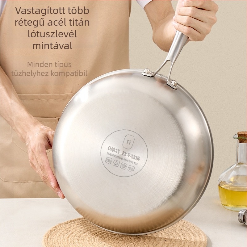 Titán serpenyő – bevonat nélküli, többrétegű alj, üvegfedő, minden égő típushoz alkalmas