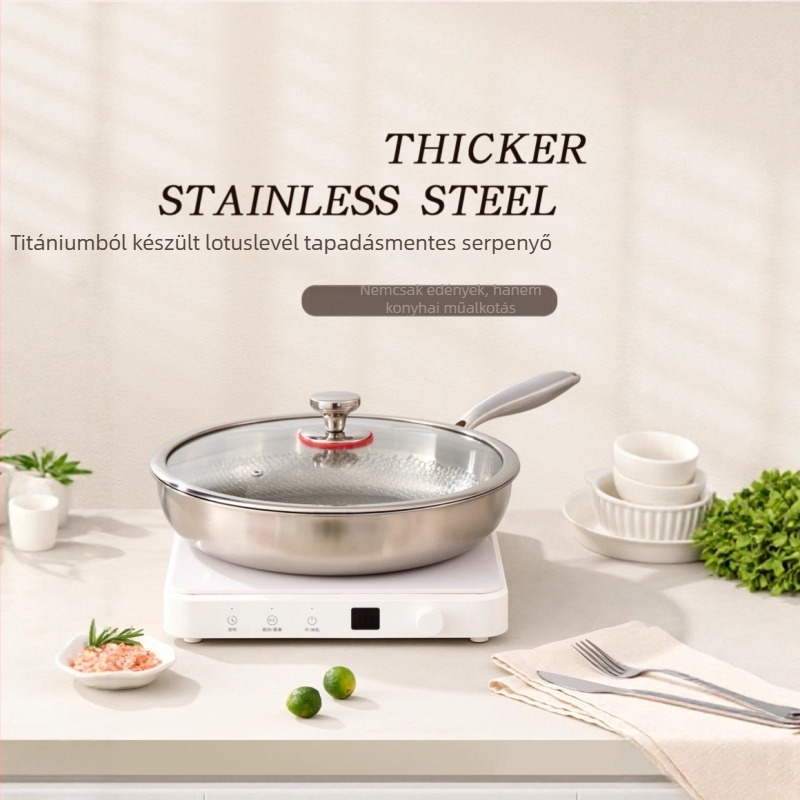 Titán serpenyő – bevonat nélküli, többrétegű alj, üvegfedő, minden égő típushoz alkalmas