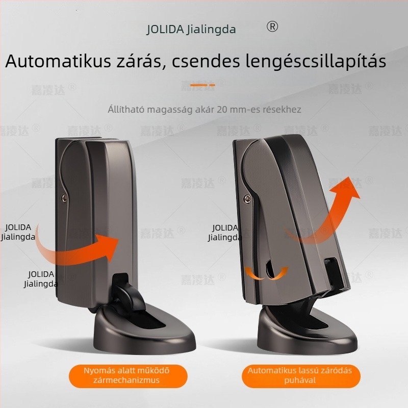Padlóra szerelhető hidraulikus ajtócsillapító, cinkötvözetből, automatikus működés, elektroplát bevonattal, fürdőszobai használatra