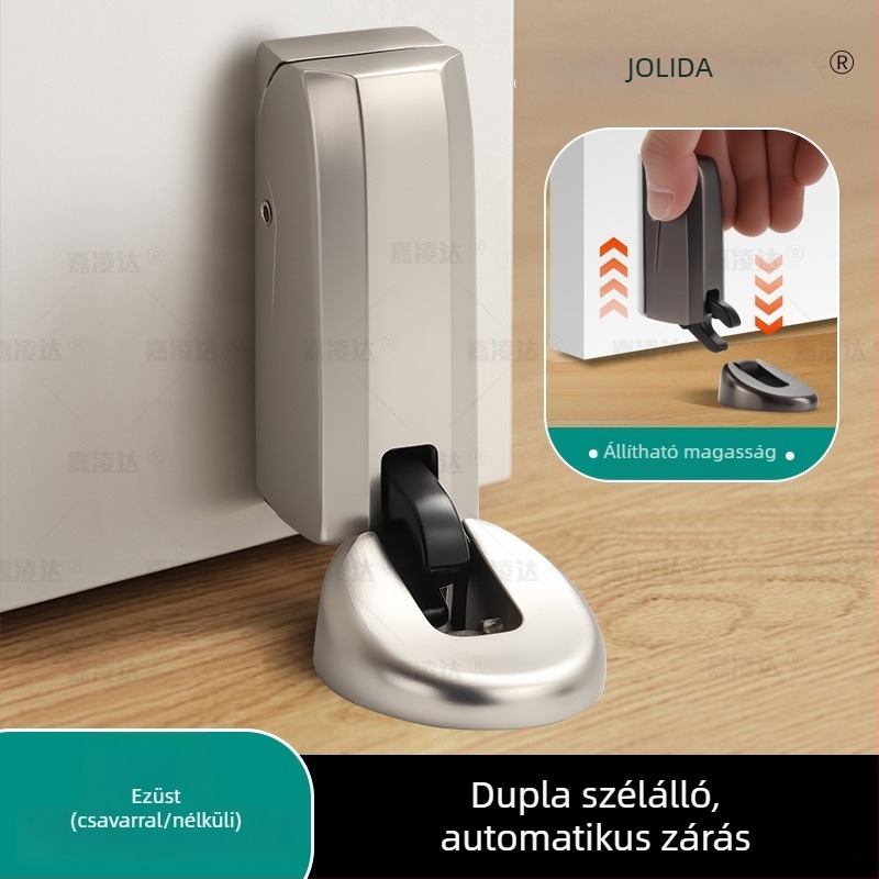 Padlóra szerelhető hidraulikus ajtócsillapító, cinkötvözetből, automatikus működés, elektroplát bevonattal, fürdőszobai használatra