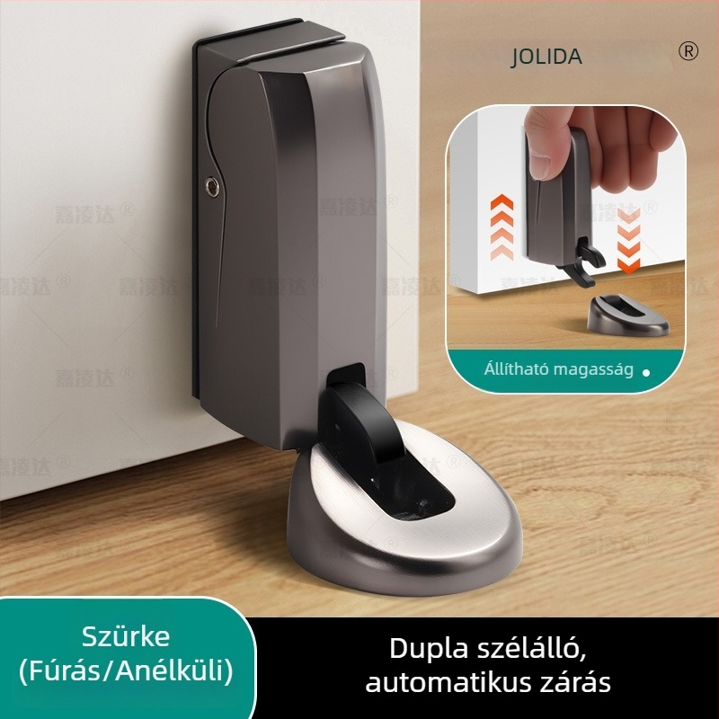 Padlóra szerelhető hidraulikus ajtócsillapító, cinkötvözetből, automatikus működés, elektroplát bevonattal, fürdőszobai használatra