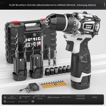 Szénkefe nélküli kézi fúró, nagy teljesítményű, kétforrásos tápegység (töltés vagy hálózati csatlakozás), Li-ion akkumulátorral újratölthető, és többcélú elektromos csavarhúzó