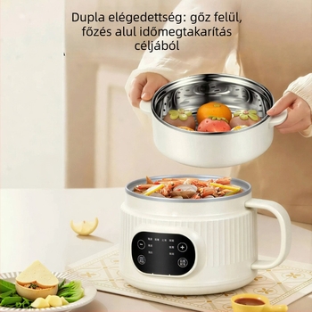 Többfunkciós elektromos főzőedény leereszthető kosárral, két rétegű kialakítás, belső kerámia bevonatú tál, mikrocomputeres vezérlés gombokkal, ütemezés és gőzölés