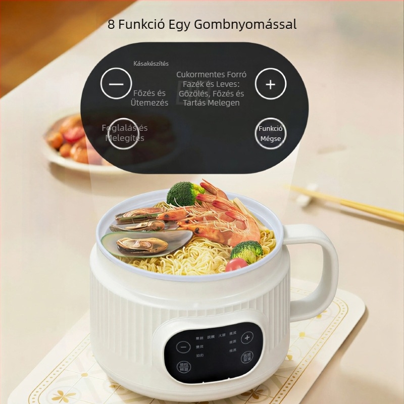 Többfunkciós elektromos főzőedény leereszthető kosárral, két rétegű kialakítás, belső kerámia bevonatú tál, mikrocomputeres vezérlés gombokkal, ütemezés és gőzölés