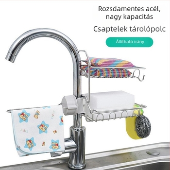 Konyhai mosogató polc – beépítés nélkül, falra szerelhető, többfunkciós, rozsdamentes acél 201, modern egyszerű stílus