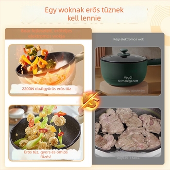 Bear Mindent egyben elektromos wok, kapacitás 4–5 L, 1200–1500 W, tapadásmentes belső edény, hőmérséklet-szabályozás