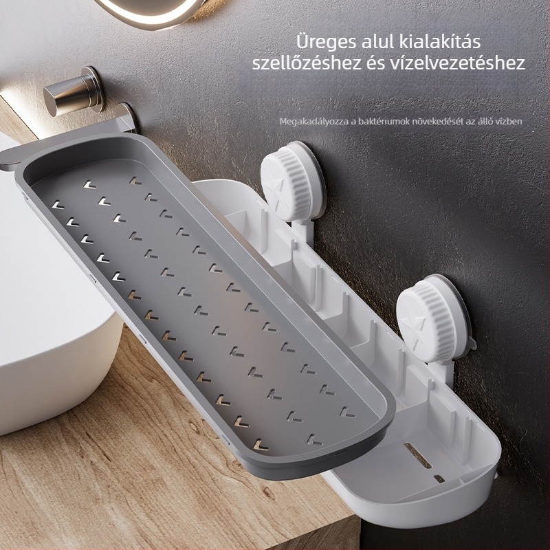 Fürdőszobai falra szerelhető lefolyó polc; anyaga műanyag, felületkezelés permetező műanyag, teherbírás 5–10 kg, egy réteg, modell 656546