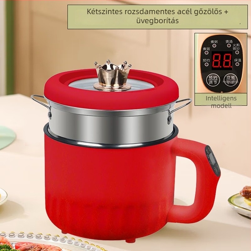 Többfunkciós elektromos főzőedény, kapacitás legfeljebb 2 L, 2–3 személy részére; belső edény alumínium ötvözetből; mikroprocesszoros és gombos vezérlés; funkciók: gyors gőzölés, nincs szükség edények kiválasztására, grill és shabu-shabu.