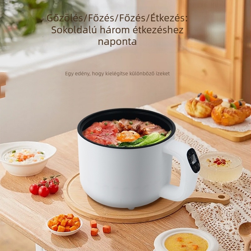 Többfunkciós elektromos főzőedény, kapacitás legfeljebb 2 L, 2–3 személy részére; belső edény alumínium ötvözetből; mikroprocesszoros és gombos vezérlés; funkciók: gyors gőzölés, nincs szükség edények kiválasztására, grill és shabu-shabu.