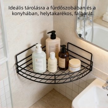 Fúrás nélküli falra szerelhető fürdőszobai polc, többfunkciós szervező és konyhai fűszereknek tárolója, háromszög alakú, rozsdamentes acélból