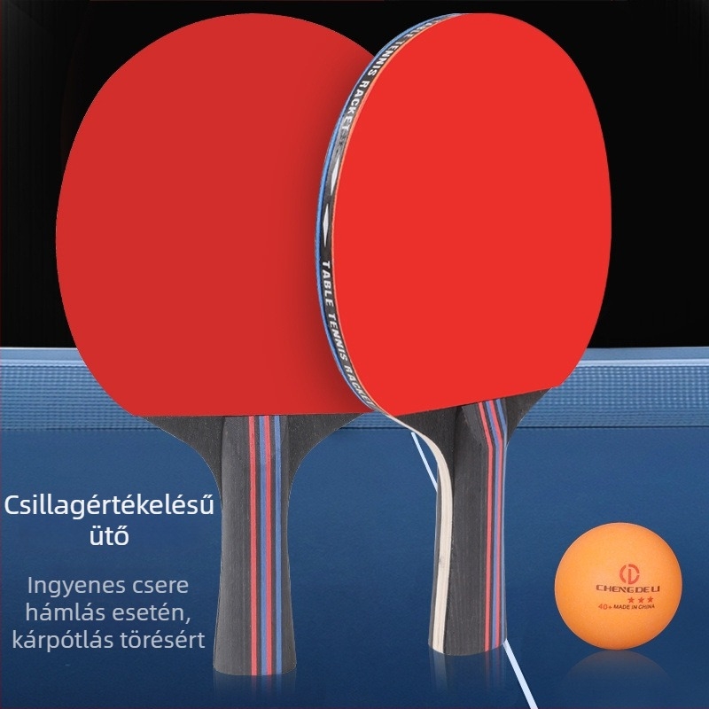 Bevezető játékosoknak szóló asztalitenisz ütő szett – kétoldalas gumi, Long-Glue gumi, PE penge, testre szabható logó