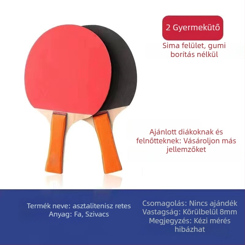 Bevezető játékosoknak szóló asztalitenisz ütő szett – kétoldalas gumi, Long-Glue gumi, PE penge, testre szabható logó