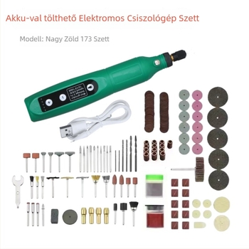 173 Mikro Elektromos Fúró – Jade Csiszolás és Polírozás Minden‑egy‑ben faipar és DIY‑hoz; újratölthető lítium akkumulátor 3,7V; öt sebesség‑szabályozás; 173 tartozék; 0,6 m kábel; nettó tömeg 0,42 kg
