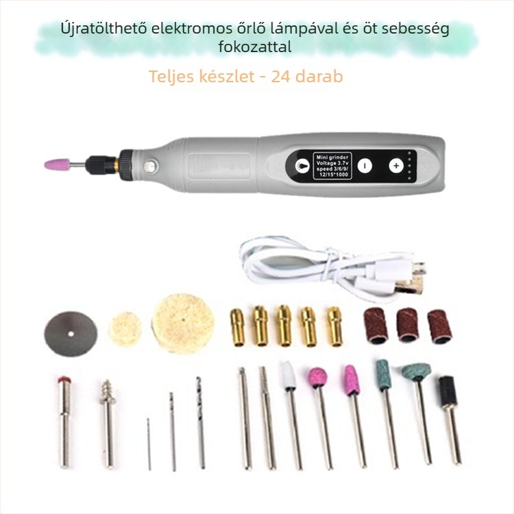 173 Mikro Elektromos Fúró – Jade Csiszolás és Polírozás Minden‑egy‑ben faipar és DIY‑hoz; újratölthető lítium akkumulátor 3,7V; öt sebesség‑szabályozás; 173 tartozék; 0,6 m kábel; nettó tömeg 0,42 kg