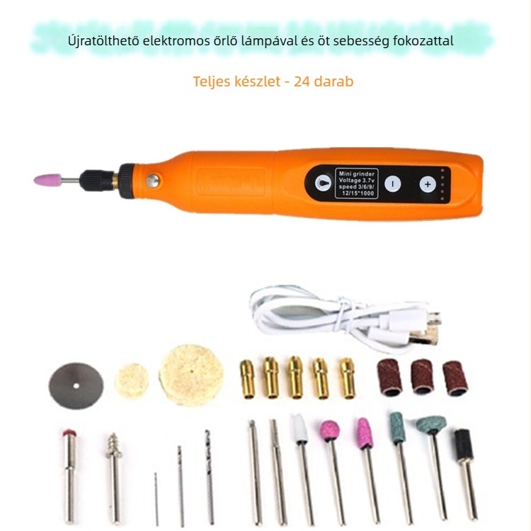 173 Mikro Elektromos Fúró – Jade Csiszolás és Polírozás Minden‑egy‑ben faipar és DIY‑hoz; újratölthető lítium akkumulátor 3,7V; öt sebesség‑szabályozás; 173 tartozék; 0,6 m kábel; nettó tömeg 0,42 kg