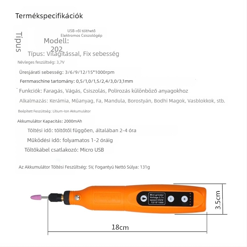 173 Mikro Elektromos Fúró – Jade Csiszolás és Polírozás Minden‑egy‑ben faipar és DIY‑hoz; újratölthető lítium akkumulátor 3,7V; öt sebesség‑szabályozás; 173 tartozék; 0,6 m kábel; nettó tömeg 0,42 kg