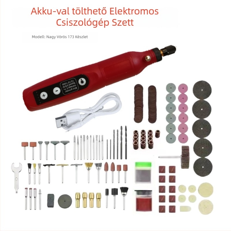 173 Mikro Elektromos Fúró – Jade Csiszolás és Polírozás Minden‑egy‑ben faipar és DIY‑hoz; újratölthető lítium akkumulátor 3,7V; öt sebesség‑szabályozás; 173 tartozék; 0,6 m kábel; nettó tömeg 0,42 kg
