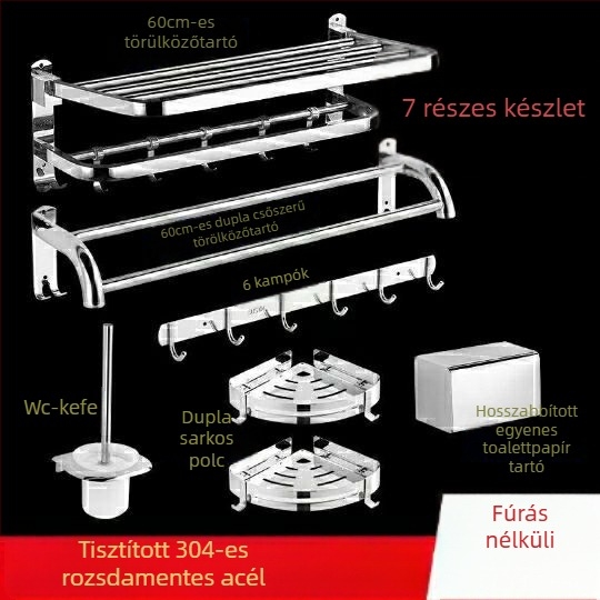 Rozsdamentes acél fürdőszobai törölközőtartó, modern stílus, öt darabos készlet