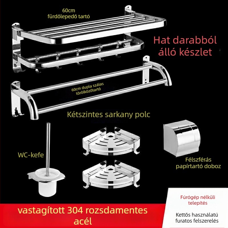 Rozsdamentes acél fürdőszobai törölközőtartó, modern stílus, öt darabos készlet