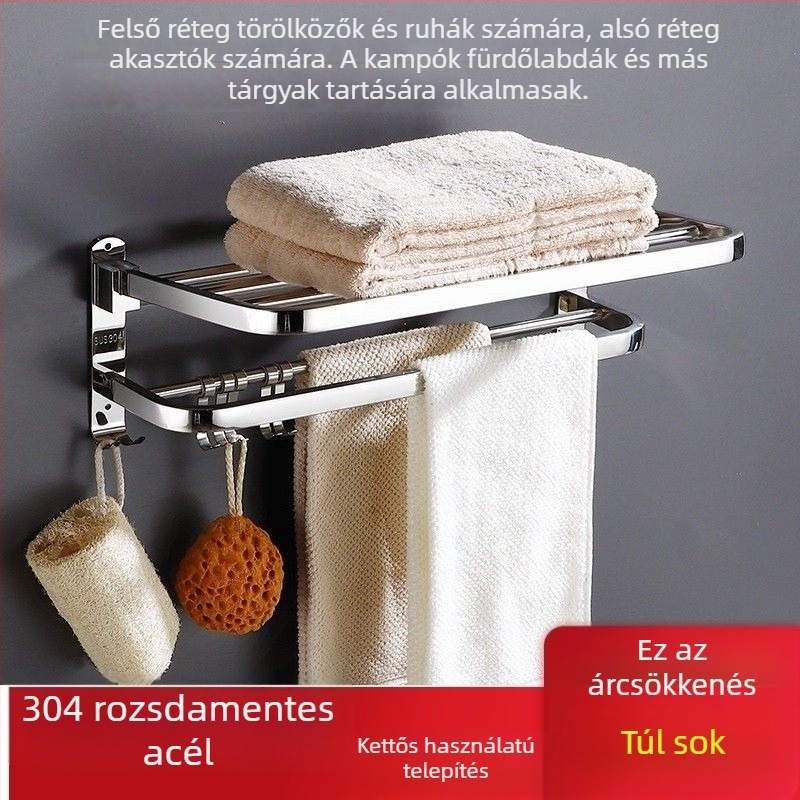 Rozsdamentes acél fürdőszobai törölközőtartó, modern stílus, öt darabos készlet