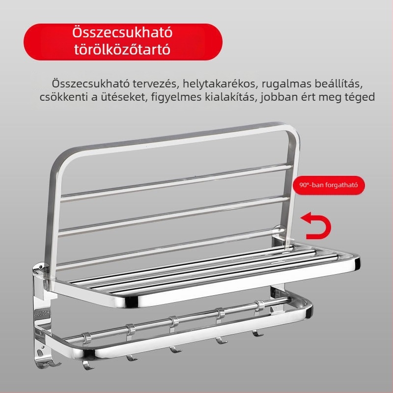 Rozsdamentes acél fürdőszobai törölközőtartó, modern stílus, öt darabos készlet