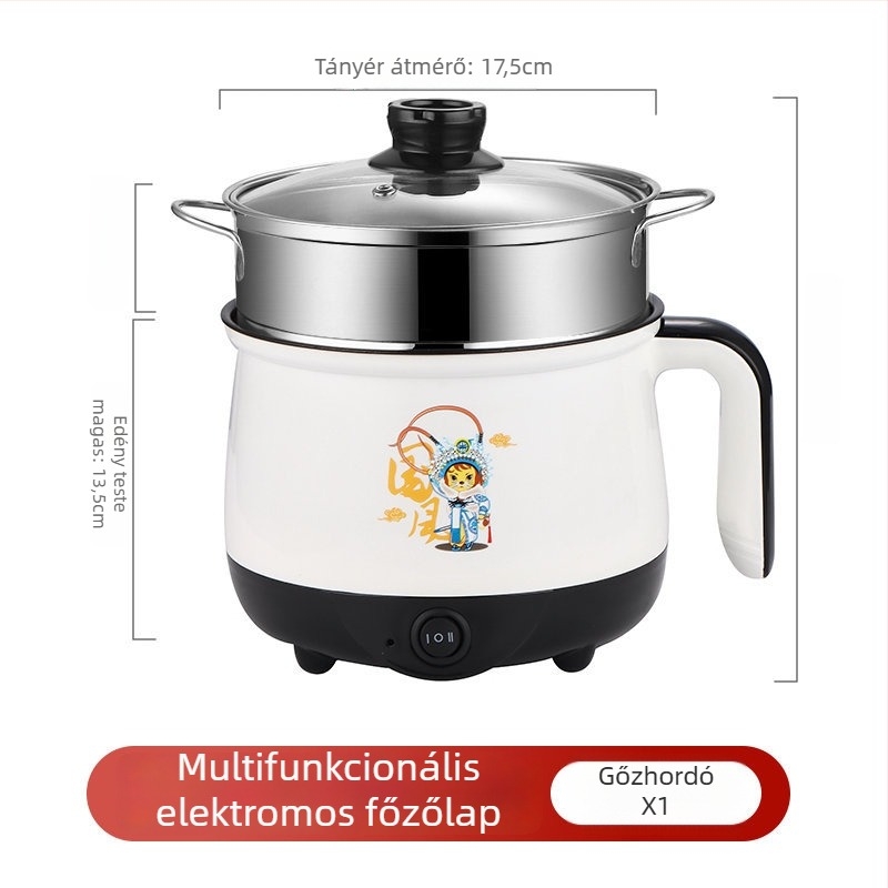 Többfunkciós elektromos főzőedény kerámia belsővel, kétszintes gőzölő, gombos vezérlés, 220V, súly 3 kg alatt