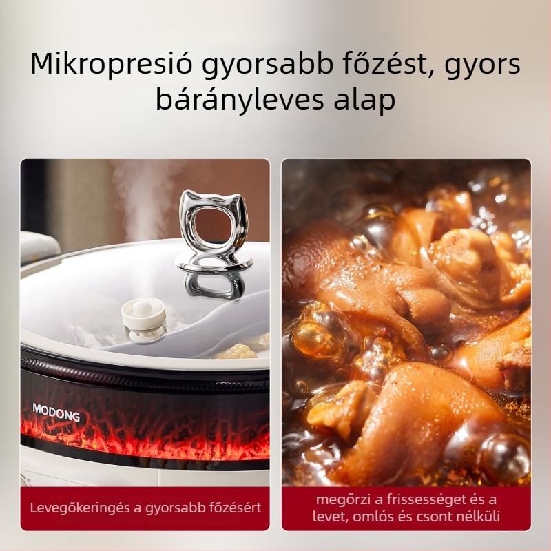 Elektromos forró fazék, 8 literes kapacitás, 1500 W+, 5–6 személyes kiszolgálás, belső tartály mélysége 7 cm, szárazság elleni funkció