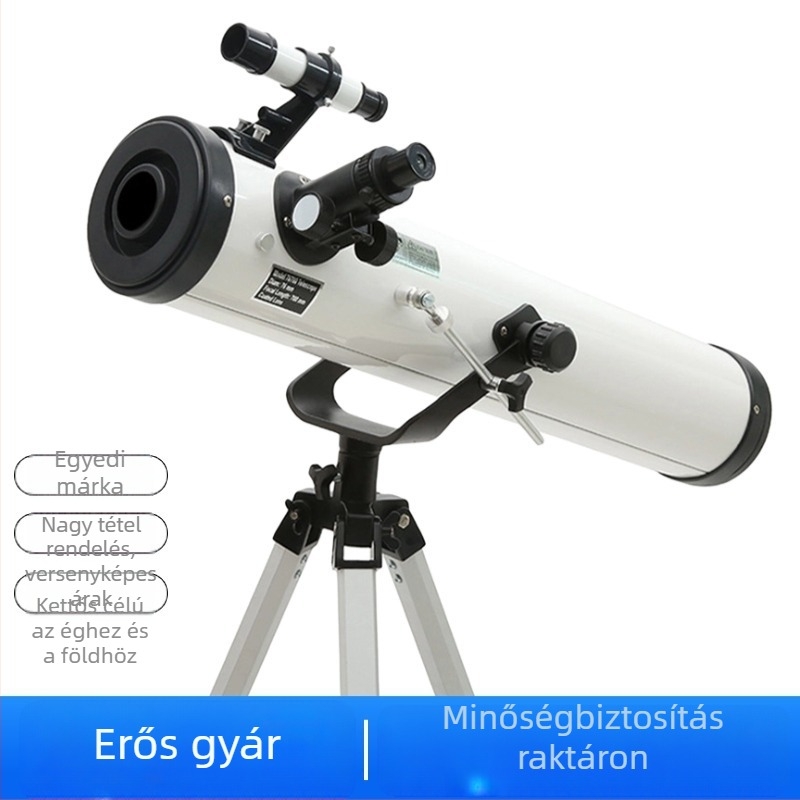 Csillagászati monokuláris távcső, modell 70076, nagyítás 350x, kilépő pupilla 76 mm, látómező 1,3°, kilépő pupilla távolság 700 mm