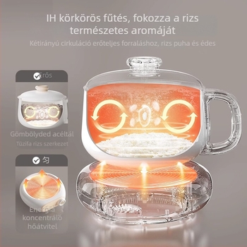 IH osztott rizsfőző gőzölési funkcióval, mikroprocesszoros vezérlés, levehető, nem tapadó belső tál, kapacitás ≤2 L, 2–3 személyre