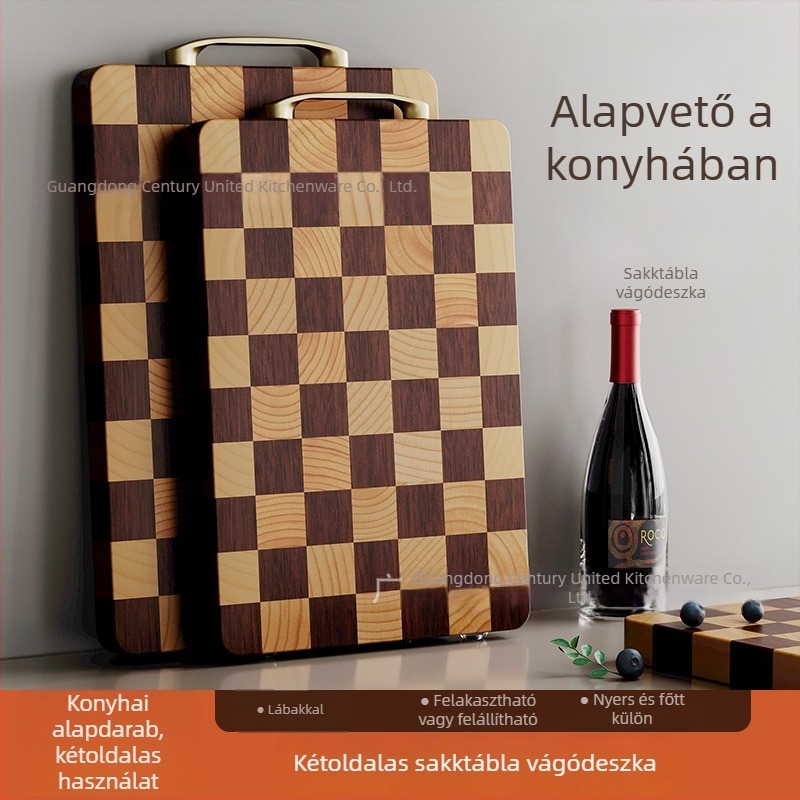 ebenfa vágódeszka, tömörfa, vastagított konyhai vágódeszka, kétoldalas sakkos mintával, gyümölcsdeszka
