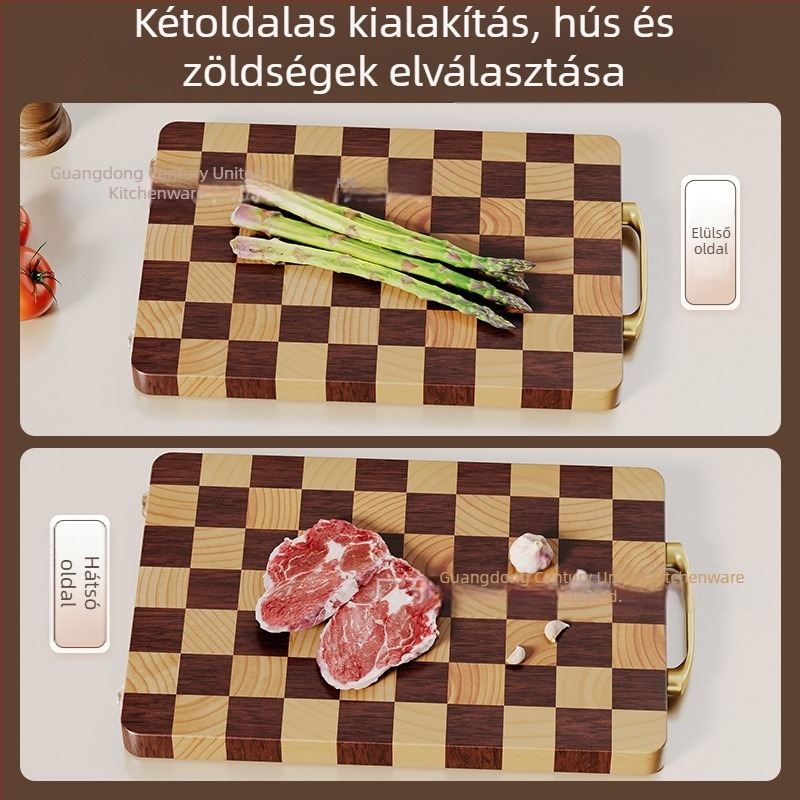 ebenfa vágódeszka, tömörfa, vastagított konyhai vágódeszka, kétoldalas sakkos mintával, gyümölcsdeszka