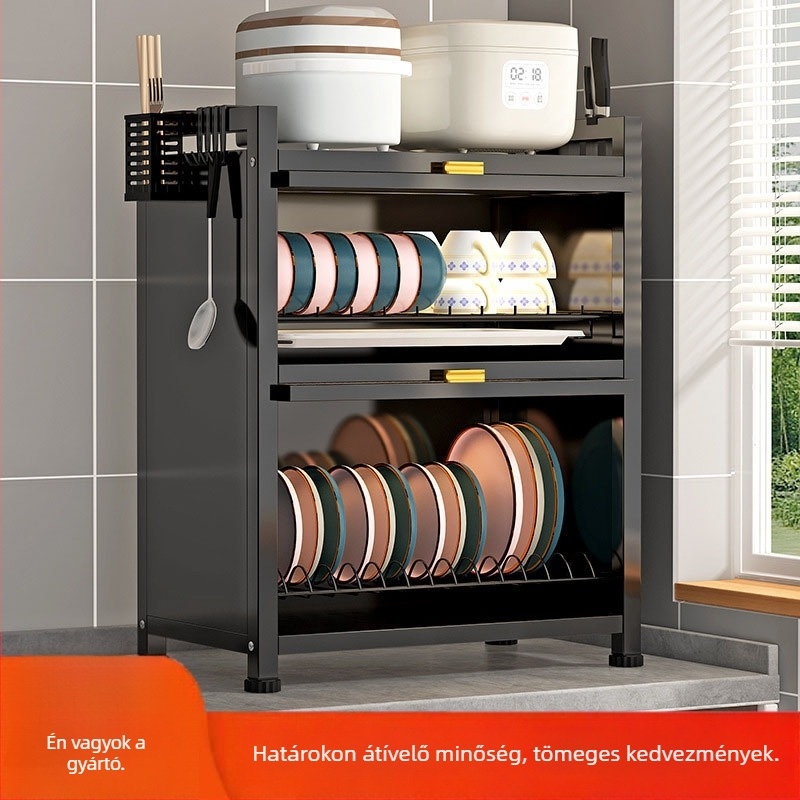 Konyhai tárolóállvány, szerelés nélkül, szénacélból, többemeletes, könnyű luxus stílus