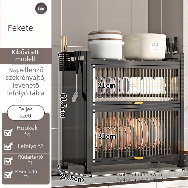 Konyhai tárolóállvány, szerelés nélkül, szénacélból, többemeletes, könnyű luxus stílus