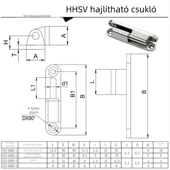 SY 304 rozsdamentes acél leválasztható plug-in pánt, modell HHSV/cl231, polírozott felület, ipari szekrényajtó zsanér