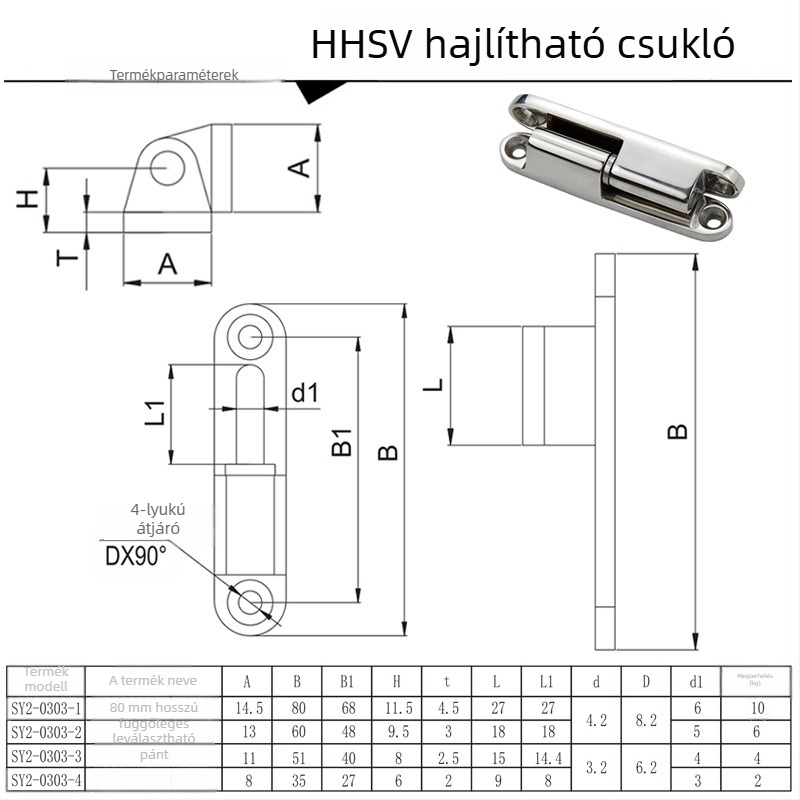 SY 304 rozsdamentes acél leválasztható plug-in pánt, modell HHSV/cl231, polírozott felület, ipari szekrényajtó zsanér