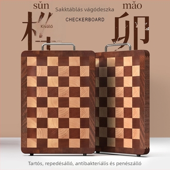 Kétoldalas ebonfa vágódeszka, vastagított, penészmentes, konyhai vágáshoz, kockás mintázattal