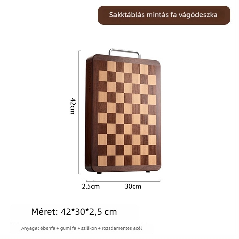 Kétoldalas ebonfa vágódeszka, vastagított, penészmentes, konyhai vágáshoz, kockás mintázattal
